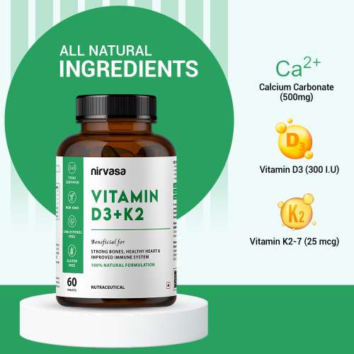 Nirvasa: Vitamin D3 + K2 Tablets - 60 Tablets Nirvasa: Vitamin D3 + K2 Tablets - 60 Tablets