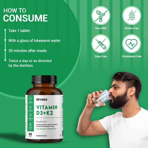 Nirvasa: Vitamin D3 + K2 Tablets - 60 Tablets Nirvasa: Vitamin D3 + K2 Tablets - 60 Tablets