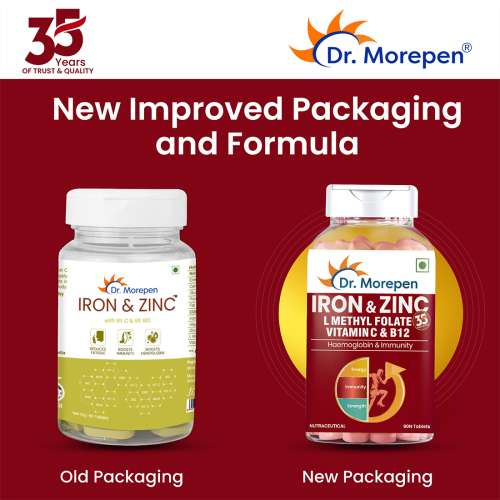 Dr. Morepen: Iron & Zinc Tablets - Immunity & Hemoglobin Booster - 60 Tablets