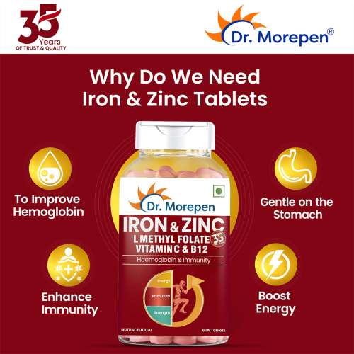 Dr. Morepen: Iron & Zinc Tablets - Immunity & Hemoglobin Booster - 60 Tablets