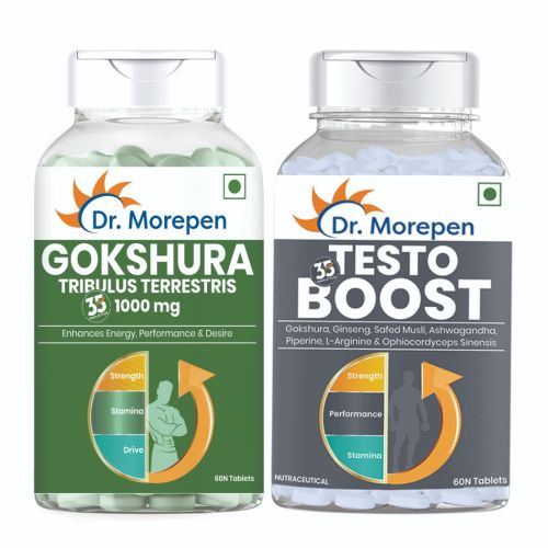 Dr. Morepen: Testo Boost & Gokshura For Men - For Improved Performance - Combo Pack - 60 Capsules each