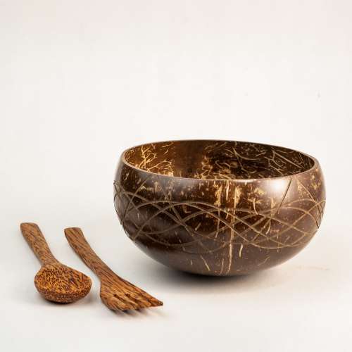 Thenga: Wave Jumbo Coconut Bowl with Spoon & Fork