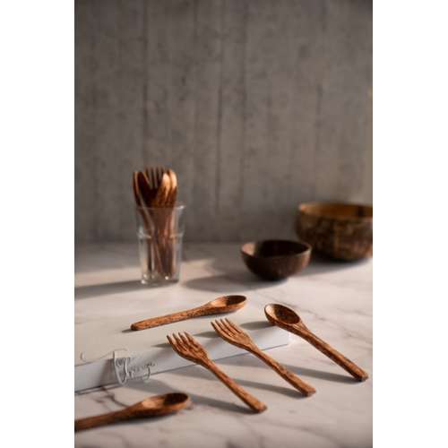 Thenga: Coconut Wood Spoon & Fork - Pack of 2 Each