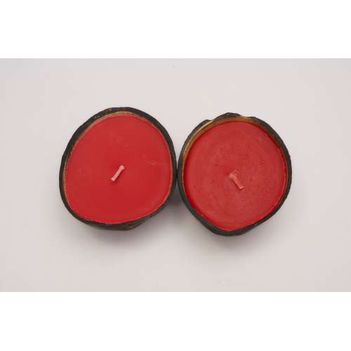 Thenga: Coconut Shell Red Candle - Set of 2
