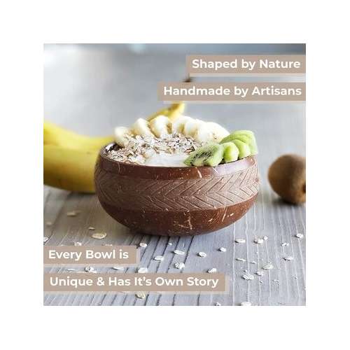 Thenga: Geometric Jumbo Coconut Bowl with Spoon & Fork