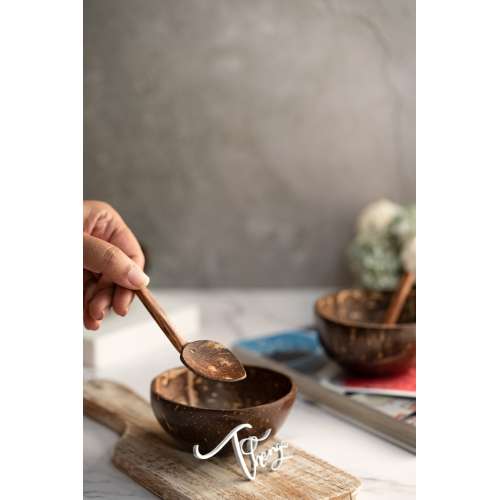 Thenga: Mini Random Coconut Bowl/Shell with Spoon - Set of 2