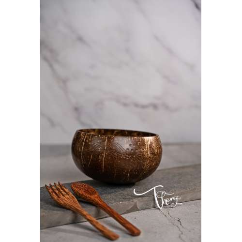Thenga: Palm Leaf Jumbo Coconut Bowl with Spoon & Fork