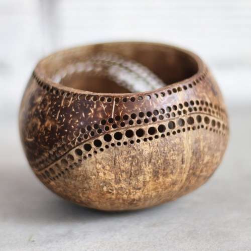 Thenga: 100% Natural Jumbo Hand Carved Coconut Candle Shell Holder - Exotic