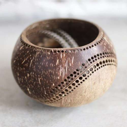 Thenga: 100% Natural Jumbo Hand Carved Coconut Candle Shell Holder - Exotic