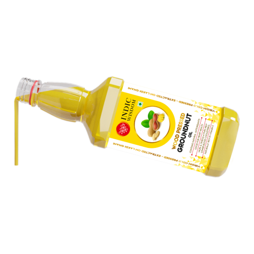 Indic Wisdom: Wood Pressed Groundnut Oil 1 Liter (Cold Pressed Groundnut Oil - Extracted on Wooden Churner)
