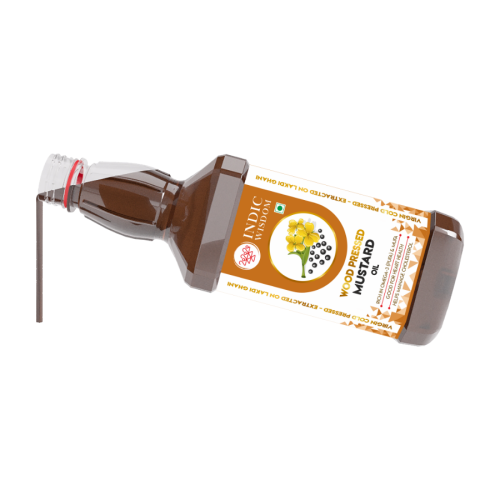 Indic Wisdom: Wood Pressed Mustard Oil 500 ml (Cold Pressed Mustard Oil - Extracted on Wooden Churner)