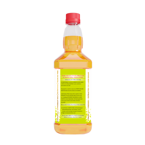 Indic Wisdom: Wood Pressed White Sesame Oil 1 Liter (Cold Pressed White Sesame Oil - Extracted on Wooden Churner)