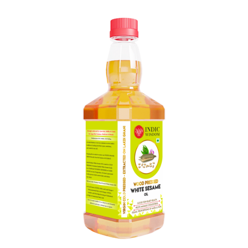 Indic Wisdom: Wood Pressed White Sesame Oil 500 ml (Cold Pressed White Sesame Oil - Extracted on Wooden Churner)