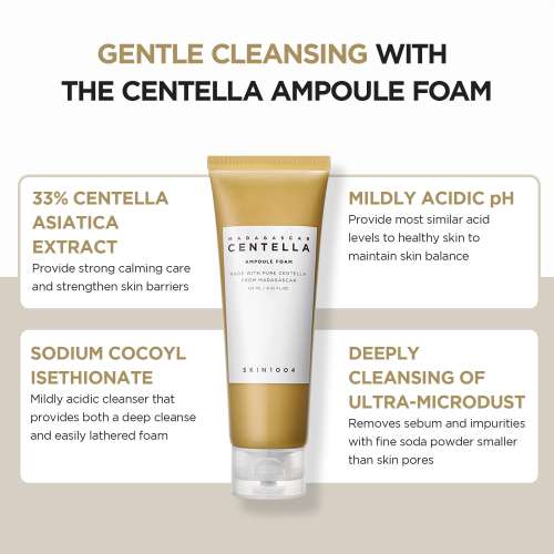 SKIN1004: Madagascar Centella Ampoule Foam  | Calming Care | Sensitive Skin | Face Cleanser | Deep Cleansing | Pore Care | Glow Boost | 125ml