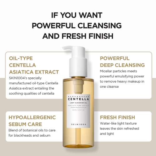 SKIN1004: Madagascar Centella Light Cleansing Oil  | Calming Care | Sensitive Skin | Makeup Remover | Deep Cleansing | Pore Care | 200ml