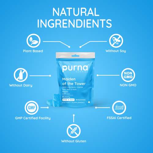 Purna Gummies: 5000mcg Biotin Gummies - Blueberry - 30 Gummies