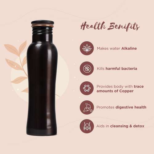 Sarveda: Sarveda Curved Vintage Copper Water Bottle with Cleaning Brush - 1 Litre