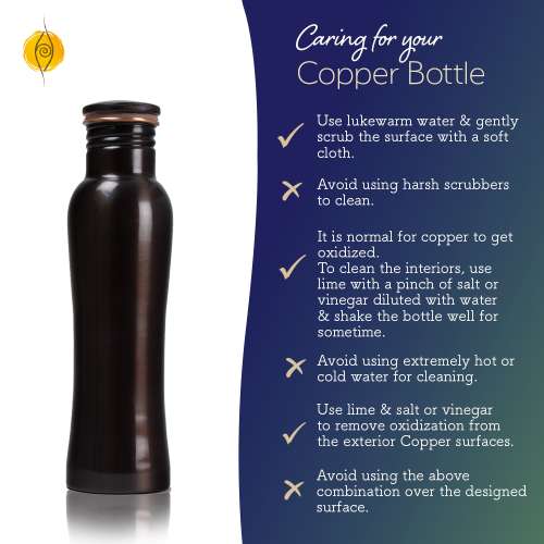Sarveda: Sarveda Curved Vintage Copper Water Bottle with Cleaning Brush - 1 Litre