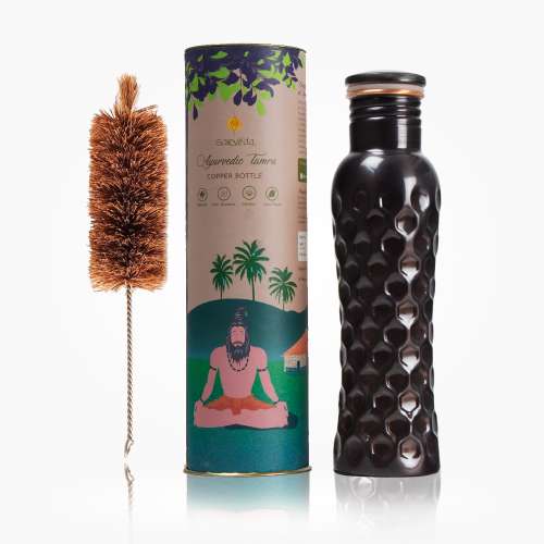 Sarveda: Sarveda Curved Vintage Diamond Groove Water Bottle with Cleaning Brush - 1 Litre