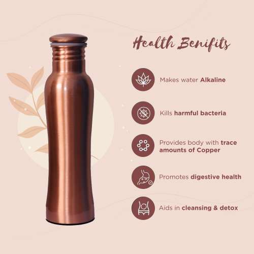 Sarveda: Sarveda Curved Plain Copper Water Bottle - 1 Litre