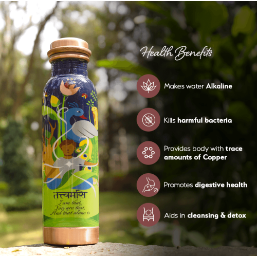 Sarveda: Copper Water Bottle with Cleaning Brush - Tattvamasi - 1 Litre