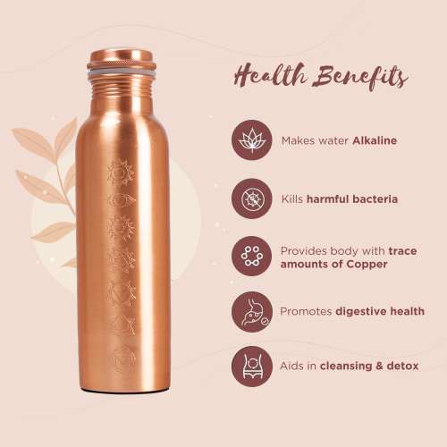 Sarveda: Sarveda 7 Chakra Plain Copper Water Bottle - 1 Litre