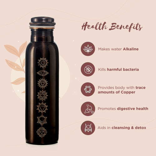 Sarveda: Sarveda 7 Chakra Vintage Copper Water Bottle with Cleaning Brush - 1 Litre