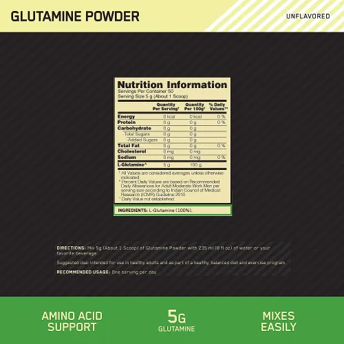 Optimum Nutrition: Glutamine Powder | Muscle Recovery | Muscle Repair | Post-Workout Recovery | Unflavored | 250gm