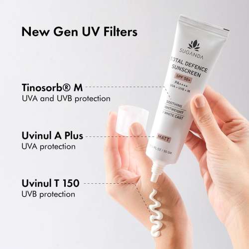 Suganda: Total Defence Sunscreen SPF 50 PA++++ for UVA, UVB & IR Protection & No White Cast - 50g