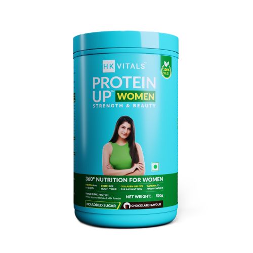 HK Vitals: HealthKart HK Vitals ProteinUp Women, Vegetarian Protein with Soy, Whey, Collagen Builder Blend, Biotin, Garcinia & Green Tea, for Strength & Beauty, No Added Sugar (Chocolate, 500 g)