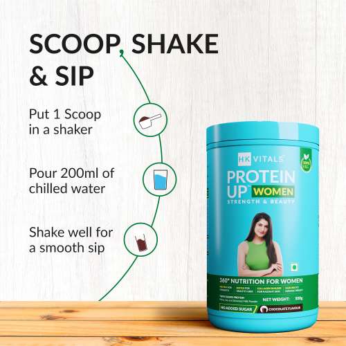 HK Vitals: HealthKart HK Vitals ProteinUp Women, Vegetarian Protein with Soy, Whey, Collagen Builder Blend, Biotin, Garcinia & Green Tea, for Strength & Beauty, No Added Sugar (Chocolate, 500 g)