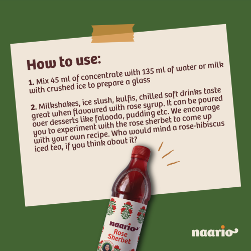Naario: Rose Sherbet 800ml (Pack Of 2 * 400ml) Naario: Rose Sherbet 800ml (Pack Of 2 * 400ml)