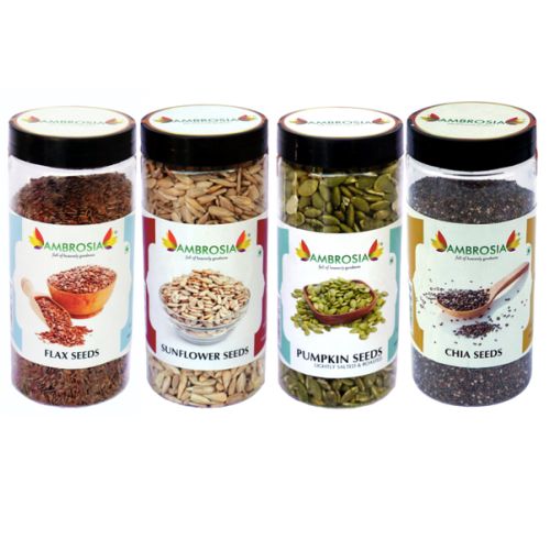 Ambrosia: Super Seeds Combo 1Kg Seeds - Pumpkin Seeds, Chia Seeds, Flax Seeds, Sunflower Seeds