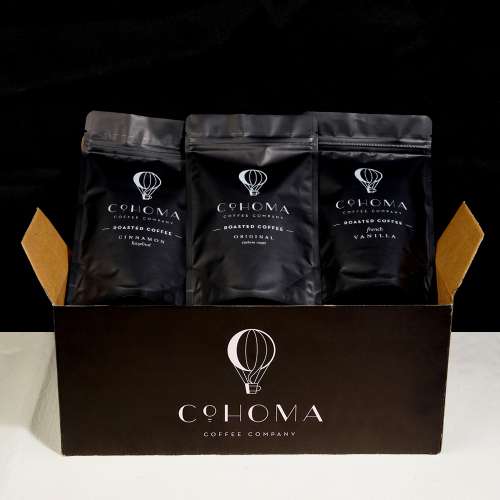 Cohoma Coffee: Variety Sampler Box (Original & Natural Flavoured) - Roasted Coffee (with PureBrew Filter Inside)
