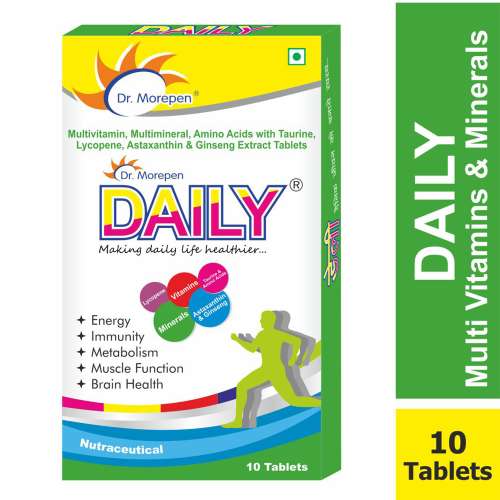 Dr. Morepen: Daily Multivitamin Tablets for Women & Men, Multivitamins & Minerals Supplement - 10 Veg Tablets Pack of 2