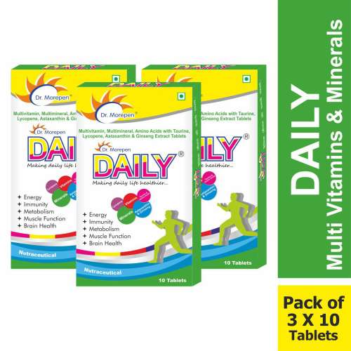 Dr. Morepen: Daily Multivitamin Tablets for Women & Men, Multivitamins & Minerals Supplement - 10 Veg Tablets Pack of 3