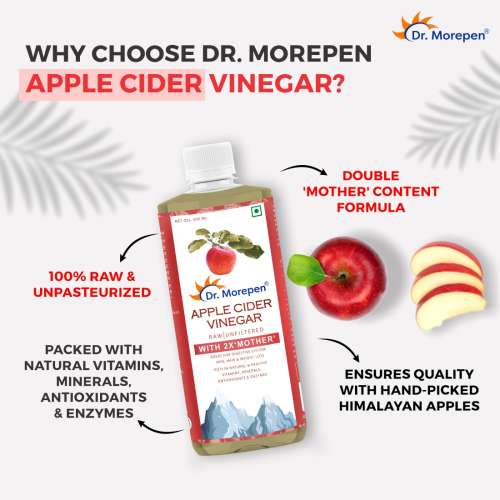 Dr. Morepen: Apple Cider Vinegar With 2x Mother for Weight Management, Immunity, Skin & Hair, Raw, Unfiltered & Unpasteurized - 500ml