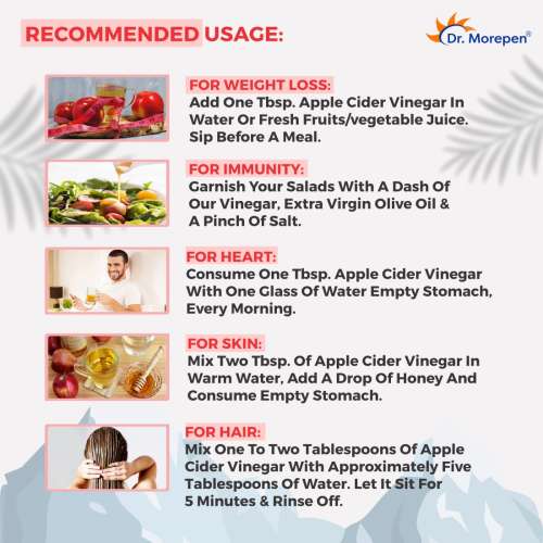 Dr. Morepen: Apple Cider Vinegar With 2x Mother for Weight Management, Immunity, Skin & Hair, Raw, Unfiltered & Unpasteurized - 500ml
