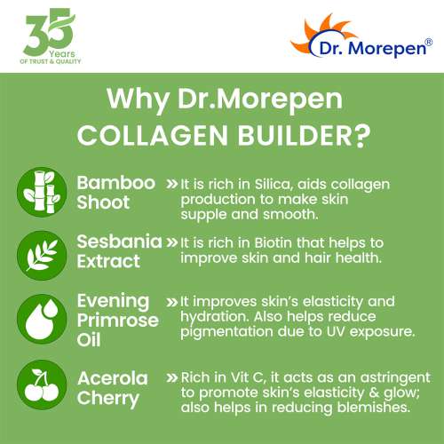 Dr. Morepen: Biotin+ Advanced for Hair Growth, Glowing Skin & Healthy Nails - 60 Veg Tablets  &  Dr. Morepen Natural Collagen Builder, Orange-berry Flavour - 250gm