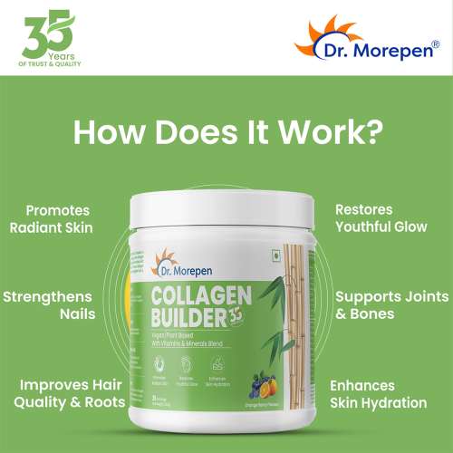 Dr. Morepen: Biotin+ Advanced for Hair Growth, Glowing Skin & Healthy Nails - 60 Veg Tablets  &  Dr. Morepen Natural Collagen Builder, Orange-berry Flavour - 250gm
