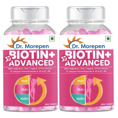 Dr. Morepen: Biotin+ Advanced for Hair Growth, Glowing Skin & Healthy Nails and Multivitamins for Women with Calcium & Herbal Extracts for Energy & Immunity Boost - 120 Veg Tablets