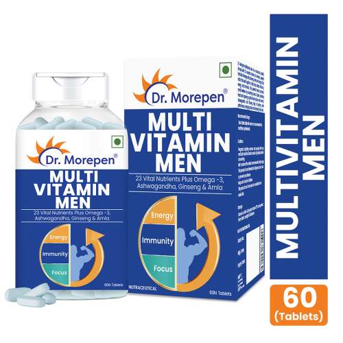 Dr. Morepen: Multivitamins for Men with Omega 3 & Herbs for Energy & Immunity Boost - 60 Veg Tablets and Omega 3 Deep Sea Fish Oil Triple Strength for Healthy Heart, Brain & Joints, 1250mg with 900mg DHA & EPA - 30 Softgels