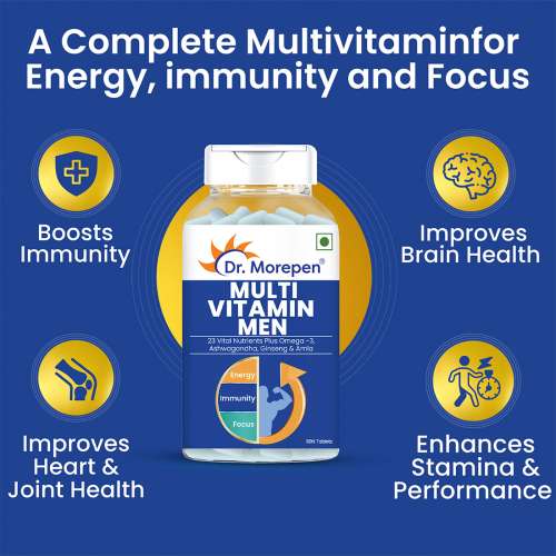 Dr. Morepen: Multivitamins for Men with Omega 3 & Herbs for Energy & Immunity Boost - 60 Veg Tablets and Omega 3 Deep Sea Fish Oil Triple Strength for Healthy Heart, Brain & Joints, 1250mg with 900mg DHA & EPA - 30 Softgels