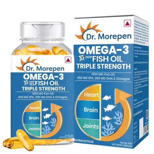 Dr. Morepen: Multivitamins for Men with Omega 3 & Herbs for Energy & Immunity Boost - 60 Veg Tablets and Omega 3 Deep Sea Fish Oil Triple Strength for Healthy Heart, Brain & Joints, 1250mg with 900mg DHA & EPA - 30 Softgels