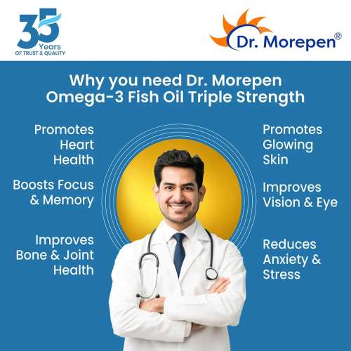 Dr. Morepen: Multivitamins for Men with Omega 3 & Herbs for Energy & Immunity Boost - 60 Veg Tablets and Omega 3 Deep Sea Fish Oil Triple Strength for Healthy Heart, Brain & Joints, 1250mg with 900mg DHA & EPA - 30 Softgels
