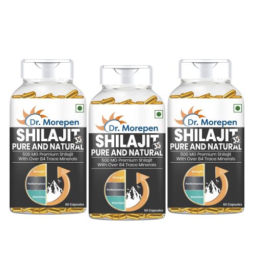 Dr. Morepen: Shilajit Capsules for Strength, Stamina, Vigour & Vitality - 60 Capsules Pack of 3