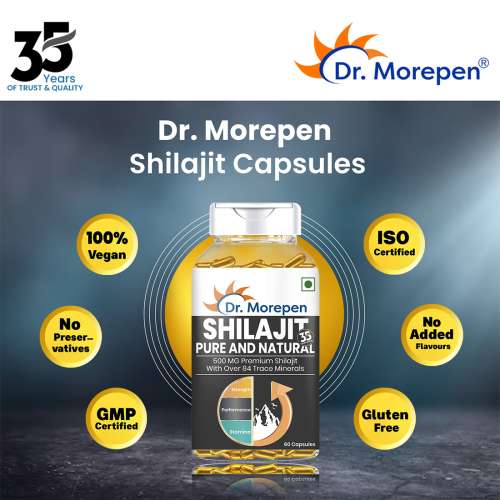 Dr. Morepen: Shilajit Capsules for Strength, Stamina, Vigour & Vitality - 60 Capsules Pack of 3