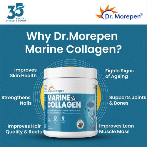 Dr. Morepen: Marine Collagen Skin Protein Powder with Hyaluronic Acid, Vitamin C, Sesabania & Biotin for Healthy Skin, Chocolate Flavour, 31 Servings - 250gm Pack of 2