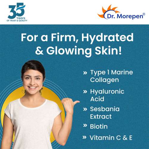 Dr. Morepen: Marine Collagen Skin Protein Powder with Hyaluronic Acid, Vitamin C, Sesabania & Biotin for Healthy Skin, Chocolate Flavour, 31 Servings - 250gm Pack of 2