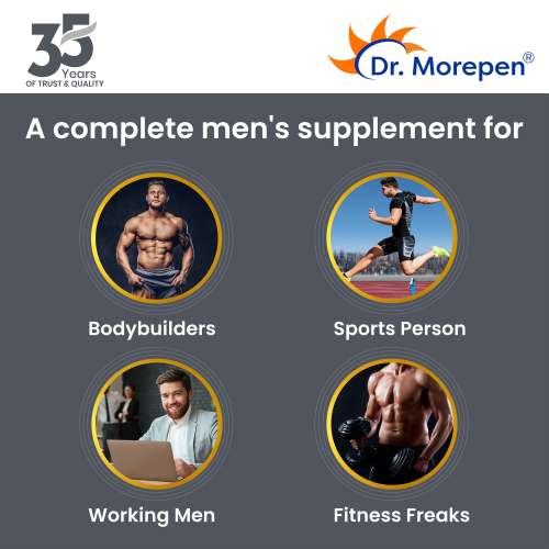 Dr. Morepen: Testo Boost for Men, Testosterone Booster Tablets for Energy, Stamina & Muscle Growth - 60 Veg Tablets Pack of 2